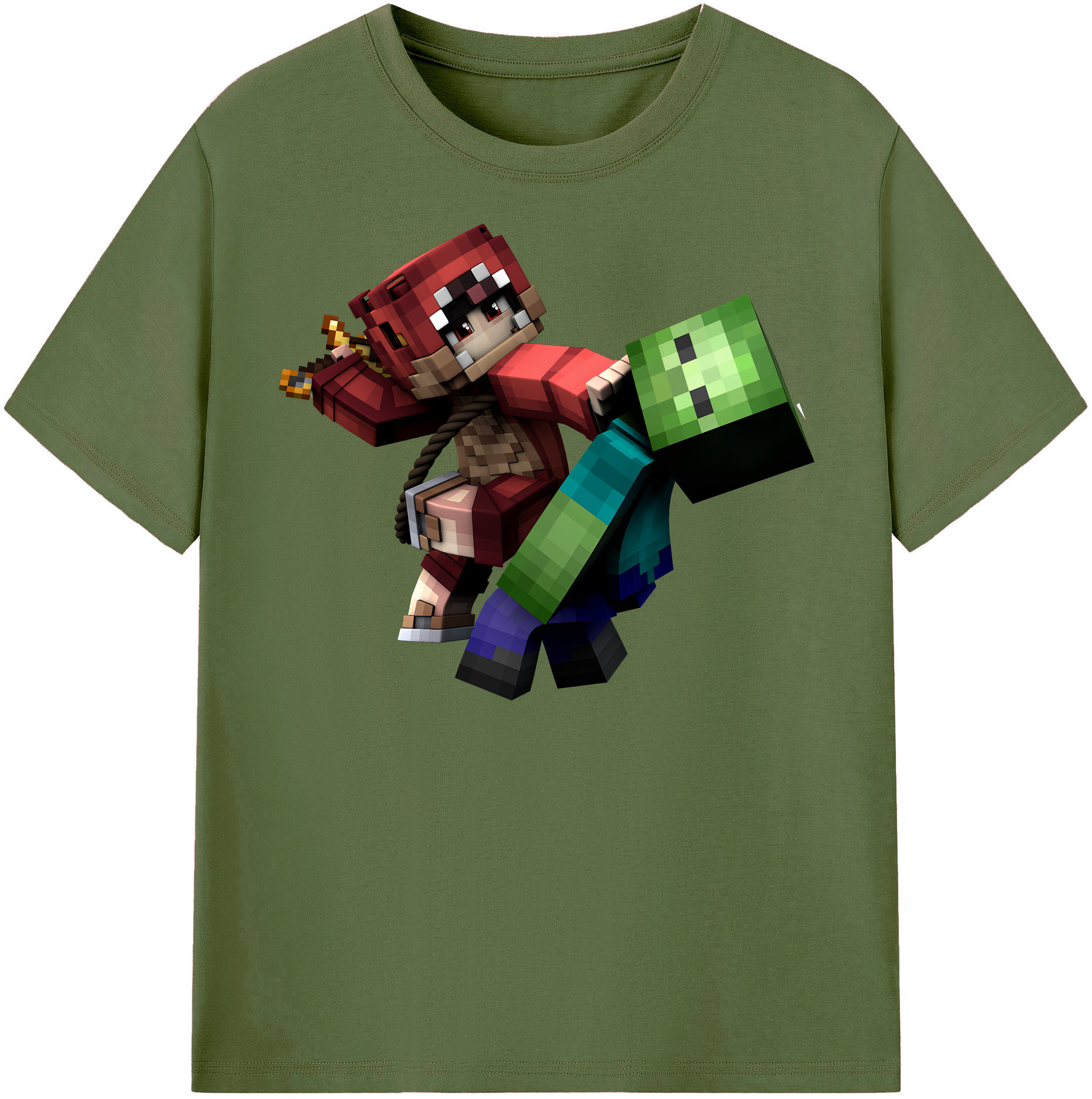 （画像用） マインクラフト ブロックの世界 Minecraft MC Block world 綿100％半袖Tシャツ（フロントプリント）